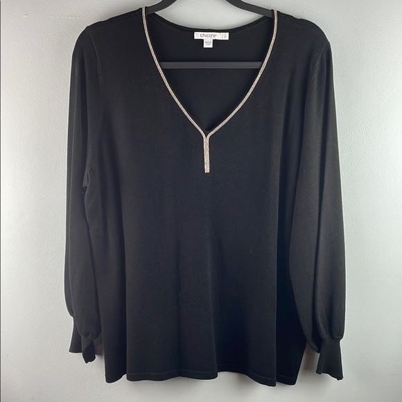 Chico's Black V-Neck Women's Sweater Top Size 2 (large) - Picture 1 of 7